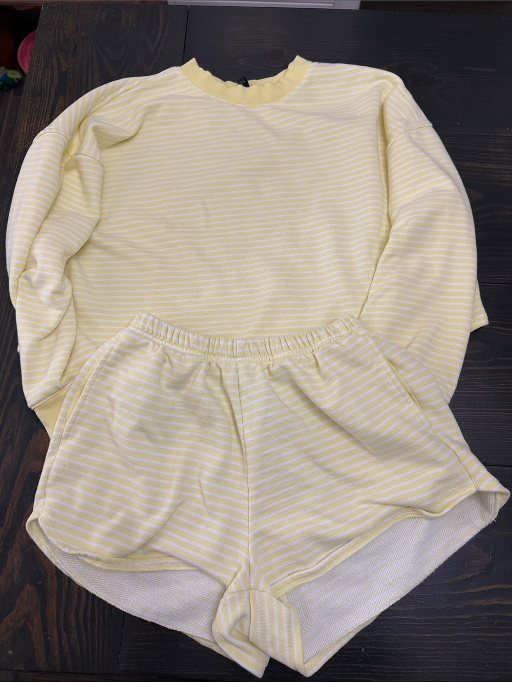 wild fable Yellow & White Striped Sweatshirt and Shorts Set